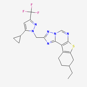 molecular formula C21H21F3N6S B4693931 2-{[5-cyclopropyl-3-(trifluoromethyl)-1H-pyrazol-1-yl]methyl}-9-ethyl-8,9,10,11-tetrahydro[1]benzothieno[3,2-e][1,2,4]triazolo[1,5-c]pyrimidine 