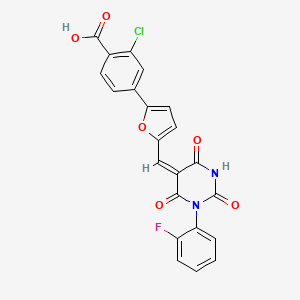 molecular formula C22H12ClFN2O6 B4693961 2-chloro-4-(5-{[1-(2-fluorophenyl)-2,4,6-trioxotetrahydro-5(2H)-pyrimidinylidene]methyl}-2-furyl)benzoic acid 