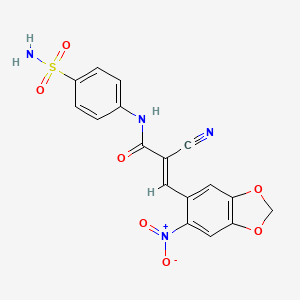 molecular formula C17H12N4O7S B4694288 N-[4-(aminosulfonyl)phenyl]-2-cyano-3-(6-nitro-1,3-benzodioxol-5-yl)acrylamide 