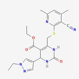 molecular formula C21H24N6O3S B4694480 ethyl 6-{[(3-cyano-4,6-dimethyl-2-pyridinyl)thio]methyl}-4-(1-ethyl-1H-pyrazol-4-yl)-2-oxo-1,2,3,4-tetrahydro-5-pyrimidinecarboxylate 