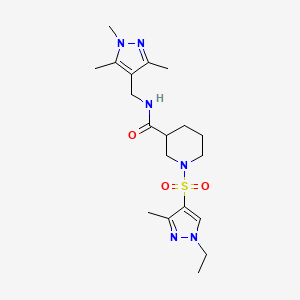 molecular formula C19H30N6O3S B4694660 1-[(1-ethyl-3-methyl-1H-pyrazol-4-yl)sulfonyl]-N-[(1,3,5-trimethyl-1H-pyrazol-4-yl)methyl]-3-piperidinecarboxamide 