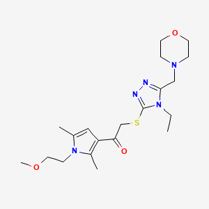 molecular formula C20H31N5O3S B4694667 2-{[4-ethyl-5-(4-morpholinylmethyl)-4H-1,2,4-triazol-3-yl]thio}-1-[1-(2-methoxyethyl)-2,5-dimethyl-1H-pyrrol-3-yl]ethanone 