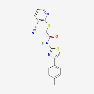 molecular formula C18H14N4OS2 B4694908 2-[(3-cyano-2-pyridinyl)thio]-N-[4-(4-methylphenyl)-1,3-thiazol-2-yl]acetamide 