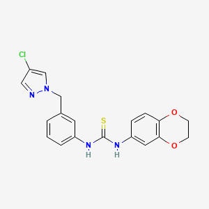 molecular formula C19H17ClN4O2S B4694913 N-{3-[(4-chloro-1H-pyrazol-1-yl)methyl]phenyl}-N'-(2,3-dihydro-1,4-benzodioxin-6-yl)thiourea 