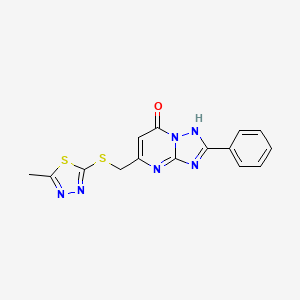 molecular formula C15H12N6OS2 B4695003 5-{[(5-methyl-1,3,4-thiadiazol-2-yl)thio]methyl}-2-phenyl[1,2,4]triazolo[1,5-a]pyrimidin-7(4H)-one 