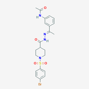 molecular formula C22H25BrN4O4S B4695138 N-{3-[N-({1-[(4-bromophenyl)sulfonyl]-4-piperidinyl}carbonyl)ethanehydrazonoyl]phenyl}acetamide 