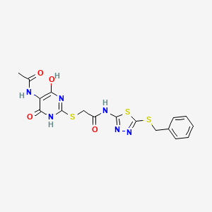 2-{[5-(acetylamino)-4-hydroxy-6-oxo-1,6-dihydro-2-pyrimidinyl]thio}-N-[5-(benzylthio)-1,3,4-thiadiazol-2-yl]acetamide