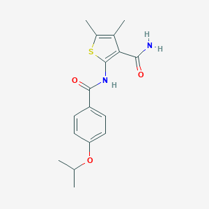 molecular formula C17H20N2O3S B469539 2-(4-异丙氧基苯甲酰胺基)-4,5-二甲基噻吩-3-甲酰胺 CAS No. 383381-23-5