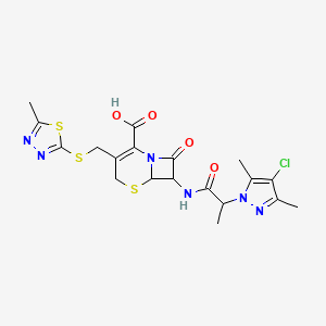 molecular formula C19H21ClN6O4S3 B4695417 7-{[2-(4-chloro-3,5-dimethyl-1H-pyrazol-1-yl)propanoyl]amino}-3-{[(5-methyl-1,3,4-thiadiazol-2-yl)thio]methyl}-8-oxo-5-thia-1-azabicyclo[4.2.0]oct-2-ene-2-carboxylic acid 