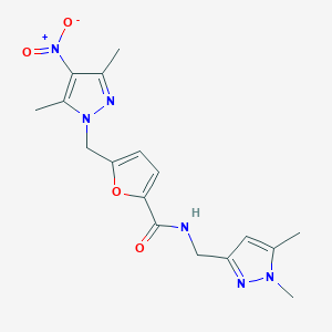 molecular formula C17H20N6O4 B4695461 5-[(3,5-dimethyl-4-nitro-1H-pyrazol-1-yl)methyl]-N-[(1,5-dimethyl-1H-pyrazol-3-yl)methyl]-2-furamide 