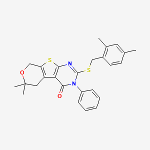 molecular formula C26H26N2O2S2 B4695504 2-[(2,4-dimethylbenzyl)thio]-6,6-dimethyl-3-phenyl-3,5,6,8-tetrahydro-4H-pyrano[4',3':4,5]thieno[2,3-d]pyrimidin-4-one 