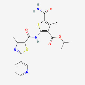 molecular formula C20H20N4O4S2 B4695510 isopropyl 5-(aminocarbonyl)-4-methyl-2-({[4-methyl-2-(3-pyridinyl)-1,3-thiazol-5-yl]carbonyl}amino)-3-thiophenecarboxylate 