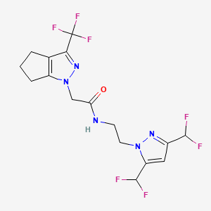 molecular formula C16H16F7N5O B4695600 N-{2-[3,5-bis(difluoromethyl)-1H-pyrazol-1-yl]ethyl}-2-[3-(trifluoromethyl)-5,6-dihydrocyclopenta[c]pyrazol-1(4H)-yl]acetamide 