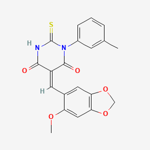 molecular formula C20H16N2O5S B4695612 5-[(6-methoxy-1,3-benzodioxol-5-yl)methylene]-1-(3-methylphenyl)-2-thioxodihydro-4,6(1H,5H)-pyrimidinedione 