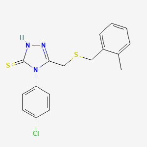 molecular formula C17H16ClN3S2 B4695657 4-(4-chlorophenyl)-5-{[(2-methylbenzyl)thio]methyl}-4H-1,2,4-triazole-3-thiol 
