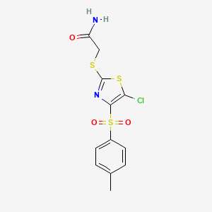 molecular formula C12H11ClN2O3S3 B4695670 2-({5-chloro-4-[(4-methylphenyl)sulfonyl]-1,3-thiazol-2-yl}thio)acetamide 