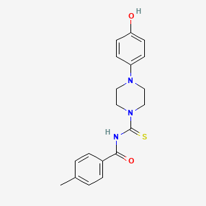molecular formula C19H21N3O2S B4695727 N-{[4-(4-hydroxyphenyl)-1-piperazinyl]carbonothioyl}-4-methylbenzamide 