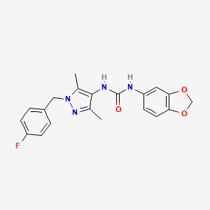 molecular formula C20H19FN4O3 B4695779 N-1,3-benzodioxol-5-yl-N'-[1-(4-fluorobenzyl)-3,5-dimethyl-1H-pyrazol-4-yl]urea 