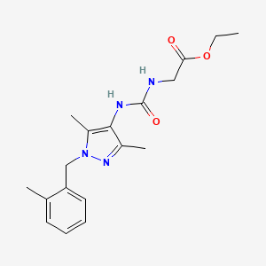 molecular formula C18H24N4O3 B4695823 ethyl N-({[3,5-dimethyl-1-(2-methylbenzyl)-1H-pyrazol-4-yl]amino}carbonyl)glycinate 