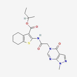 molecular formula C21H25N5O4S B4695884 sec-butyl 2-{[(1-methyl-4-oxo-1,4-dihydro-5H-pyrazolo[3,4-d]pyrimidin-5-yl)acetyl]amino}-4,5,6,7-tetrahydro-1-benzothiophene-3-carboxylate 