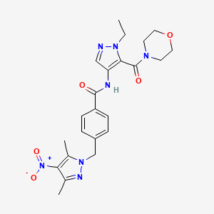 molecular formula C23H27N7O5 B4695952 4-[(3,5-dimethyl-4-nitro-1H-pyrazol-1-yl)methyl]-N-[1-ethyl-5-(4-morpholinylcarbonyl)-1H-pyrazol-4-yl]benzamide 