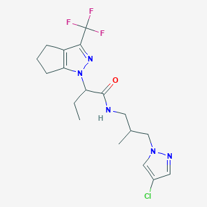 molecular formula C18H23ClF3N5O B4696011 N-[3-(4-chloro-1H-pyrazol-1-yl)-2-methylpropyl]-2-[3-(trifluoromethyl)-5,6-dihydrocyclopenta[c]pyrazol-1(4H)-yl]butanamide 
