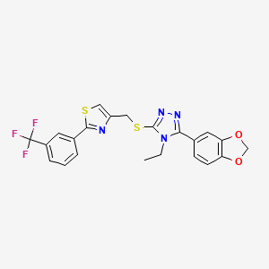molecular formula C22H17F3N4O2S2 B4696149 3-(1,3-benzodioxol-5-yl)-4-ethyl-5-[({2-[3-(trifluoromethyl)phenyl]-1,3-thiazol-4-yl}methyl)thio]-4H-1,2,4-triazole 