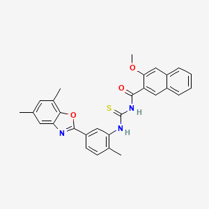 N-({[5-(5,7-dimethyl-1,3-benzoxazol-2-yl)-2-methylphenyl]amino}carbonothioyl)-3-methoxy-2-naphthamide