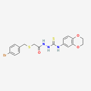 molecular formula C18H18BrN3O3S2 B4696228 2-{[(4-bromobenzyl)thio]acetyl}-N-(2,3-dihydro-1,4-benzodioxin-6-yl)hydrazinecarbothioamide 