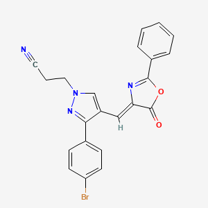 molecular formula C22H15BrN4O2 B4696267 3-{3-(4-bromophenyl)-4-[(5-oxo-2-phenyl-1,3-oxazol-4(5H)-ylidene)methyl]-1H-pyrazol-1-yl}propanenitrile 