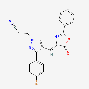 molecular formula C22H15BrN4O2 B4696267 3-[3-(4-bromophenyl)-4-[(Z)-(5-oxo-2-phenyl-1,3-oxazol-4-ylidene)methyl]pyrazol-1-yl]propanenitrile 