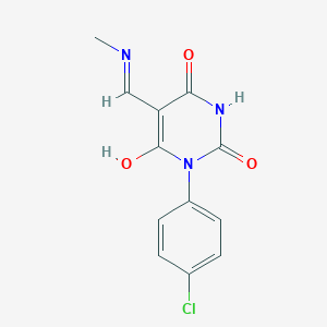 molecular formula C12H10ClN3O3 B469643 1-(4-chlorophenyl)-5-[(methylamino)methylene]-2,4,6(1H,3H,5H)-pyrimidinetrione 