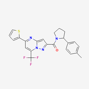 molecular formula C23H19F3N4OS B4696480 2-{[2-(4-methylphenyl)-1-pyrrolidinyl]carbonyl}-5-(2-thienyl)-7-(trifluoromethyl)pyrazolo[1,5-a]pyrimidine 