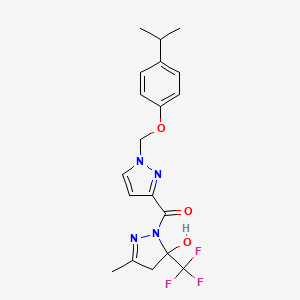 molecular formula C19H21F3N4O3 B4696512 1-({1-[(4-isopropylphenoxy)methyl]-1H-pyrazol-3-yl}carbonyl)-3-methyl-5-(trifluoromethyl)-4,5-dihydro-1H-pyrazol-5-ol 