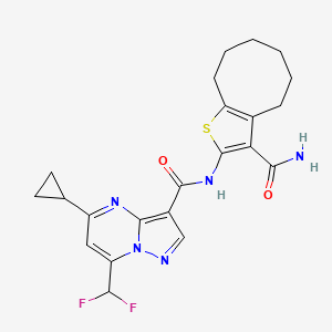 molecular formula C22H23F2N5O2S B4696538 N-[3-(aminocarbonyl)-4,5,6,7,8,9-hexahydrocycloocta[b]thien-2-yl]-5-cyclopropyl-7-(difluoromethyl)pyrazolo[1,5-a]pyrimidine-3-carboxamide 