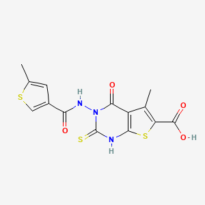 molecular formula C14H11N3O4S3 B4696601 2-mercapto-5-methyl-3-{[(5-methyl-3-thienyl)carbonyl]amino}-4-oxo-3,4-dihydrothieno[2,3-d]pyrimidine-6-carboxylic acid 