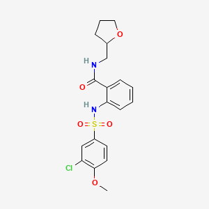 molecular formula C19H21ClN2O5S B4696802 2-{[(3-chloro-4-methoxyphenyl)sulfonyl]amino}-N-(tetrahydro-2-furanylmethyl)benzamide 