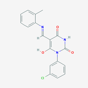 molecular formula C18H14ClN3O3 B469685 1-(3-chlorophenyl)-5-(2-toluidinomethylene)-2,4,6(1H,3H,5H)-pyrimidinetrione 