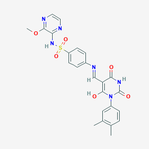molecular formula C24H22N6O6S B469691 4-[[1-(3,4-dimethylphenyl)-6-hydroxy-2,4-dioxopyrimidin-5-yl]methylideneamino]-N-(3-methoxypyrazin-2-yl)benzenesulfonamide 