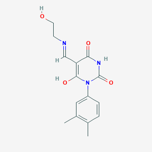 molecular formula C15H17N3O4 B469694 1-(3,4-dimethylphenyl)-5-{[(2-hydroxyethyl)amino]methylene}-2,4,6(1H,3H,5H)-pyrimidinetrione CAS No. 353499-87-3