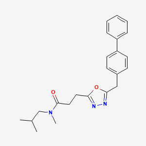 molecular formula C23H27N3O2 B4696940 3-[5-(4-biphenylylmethyl)-1,3,4-oxadiazol-2-yl]-N-isobutyl-N-methylpropanamide 