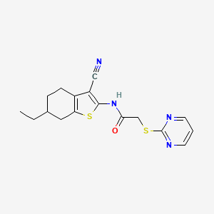 molecular formula C17H18N4OS2 B4696956 N-(3-cyano-6-ethyl-4,5,6,7-tetrahydro-1-benzothien-2-yl)-2-(2-pyrimidinylthio)acetamide 
