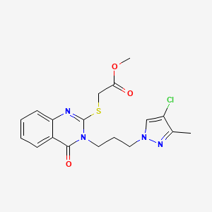 molecular formula C18H19ClN4O3S B4697003 methyl ({3-[3-(4-chloro-3-methyl-1H-pyrazol-1-yl)propyl]-4-oxo-3,4-dihydro-2-quinazolinyl}thio)acetate 