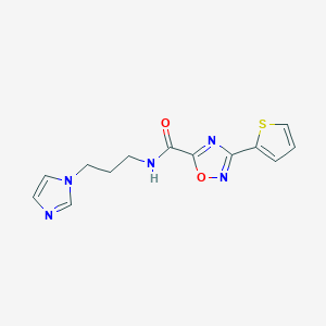 molecular formula C13H13N5O2S B4697072 N-[3-(1H-imidazol-1-yl)propyl]-3-(2-thienyl)-1,2,4-oxadiazole-5-carboxamide 