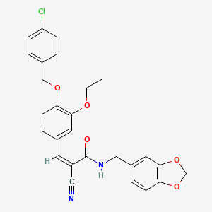 molecular formula C27H23ClN2O5 B4697205 N-(1,3-benzodioxol-5-ylmethyl)-3-{4-[(4-chlorobenzyl)oxy]-3-ethoxyphenyl}-2-cyanoacrylamide 