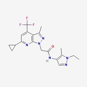 molecular formula C19H21F3N6O B4697349 2-[6-cyclopropyl-3-methyl-4-(trifluoromethyl)-1H-pyrazolo[3,4-b]pyridin-1-yl]-N-(1-ethyl-5-methyl-1H-pyrazol-4-yl)acetamide 