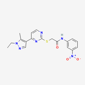 molecular formula C18H18N6O3S B4697489 2-{[4-(1-ethyl-5-methyl-1H-pyrazol-4-yl)-2-pyrimidinyl]thio}-N-(3-nitrophenyl)acetamide 