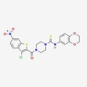 molecular formula C22H19ClN4O5S2 B4697541 4-[(3-chloro-6-nitro-1-benzothien-2-yl)carbonyl]-N-(2,3-dihydro-1,4-benzodioxin-6-yl)-1-piperazinecarbothioamide 