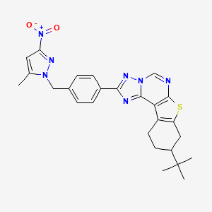 molecular formula C26H27N7O2S B4697636 9-tert-butyl-2-{4-[(5-methyl-3-nitro-1H-pyrazol-1-yl)methyl]phenyl}-8,9,10,11-tetrahydro[1]benzothieno[3,2-e][1,2,4]triazolo[1,5-c]pyrimidine 