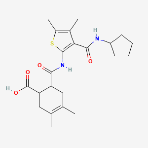molecular formula C22H30N2O4S B4697664 6-[({3-[(cyclopentylamino)carbonyl]-4,5-dimethyl-2-thienyl}amino)carbonyl]-3,4-dimethyl-3-cyclohexene-1-carboxylic acid 